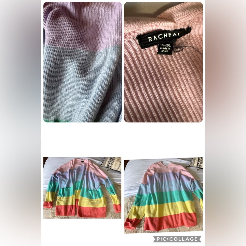 Racheal Colorful Striped Women's Boutique Cardigan 1X/2X